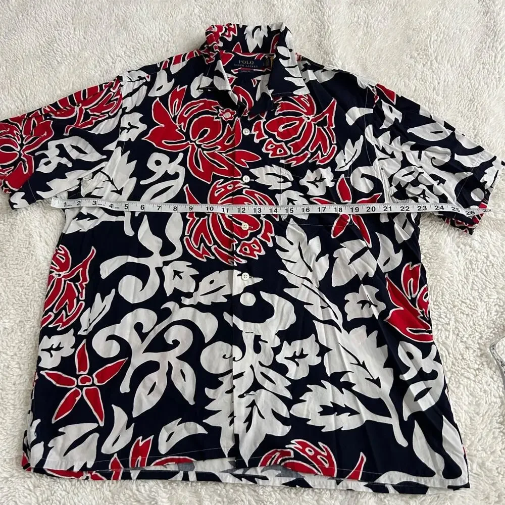 Polo Ralph Lauren Mens Hawaiian Shirt Sz L Navy Red Preppy Summer Country Club